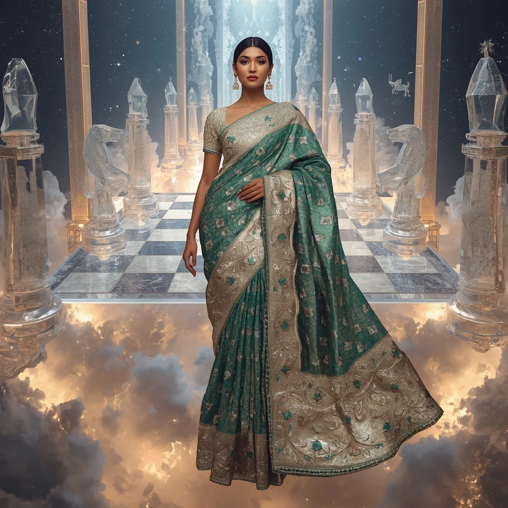 Floating Crystal Chessboard Saree with Giant Moving Kingdom | Ai Gemini Prompt