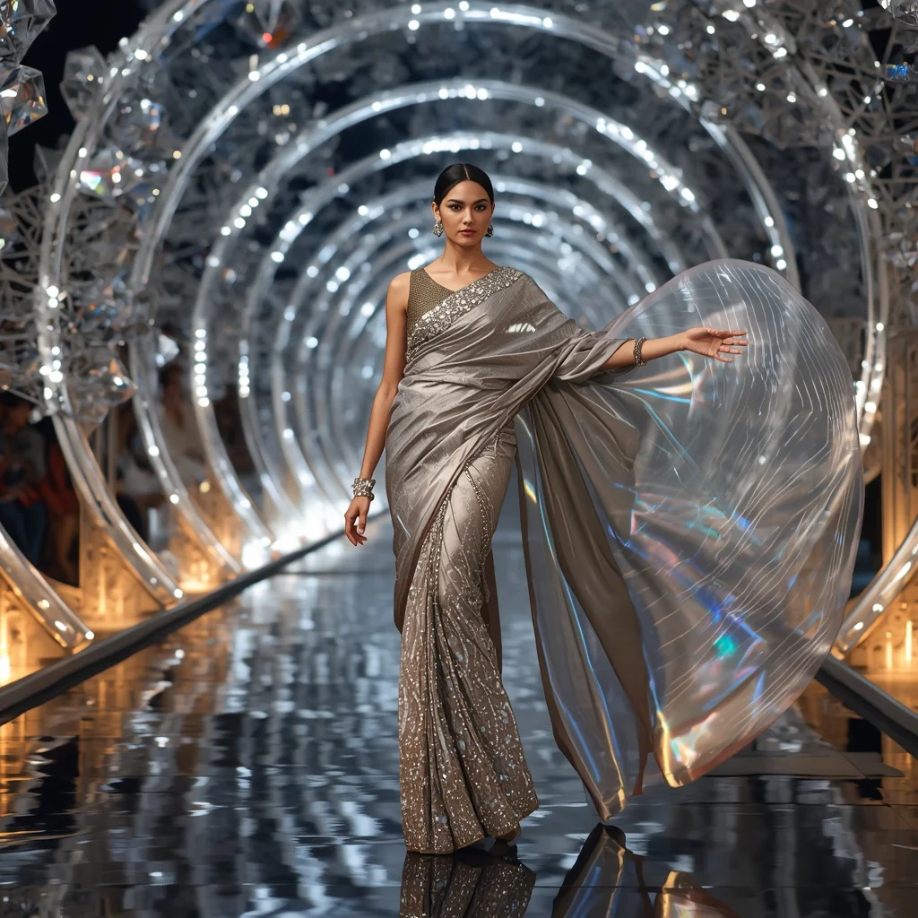 Floating Crystal Fashion Tunnel Saree with Luxury Light Corridor Kingdom | Trending Prompt Girls Instagram