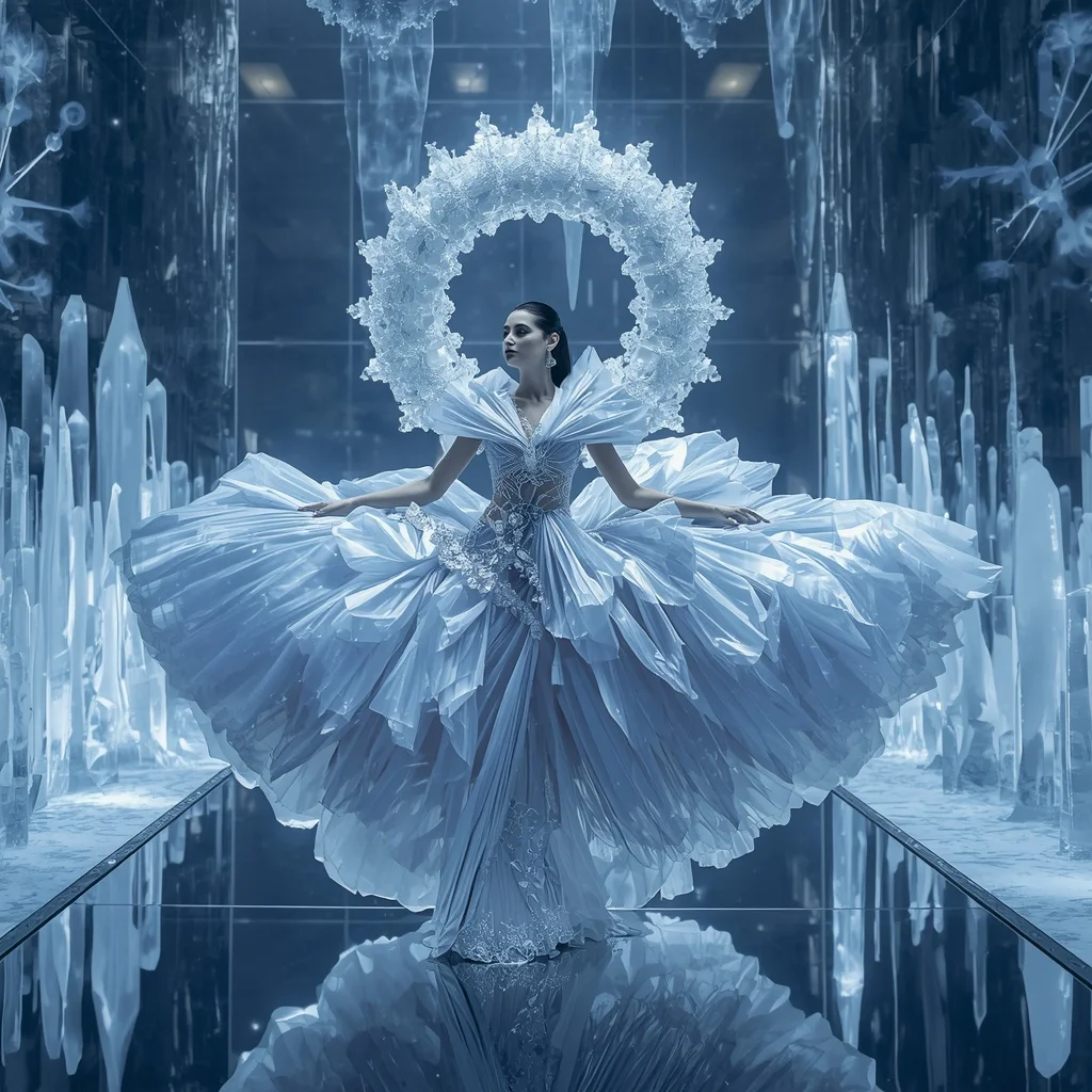 Floating Crystal Snow Halo Saree with Winter Reflection Kingdom | New Design Ai Prompt