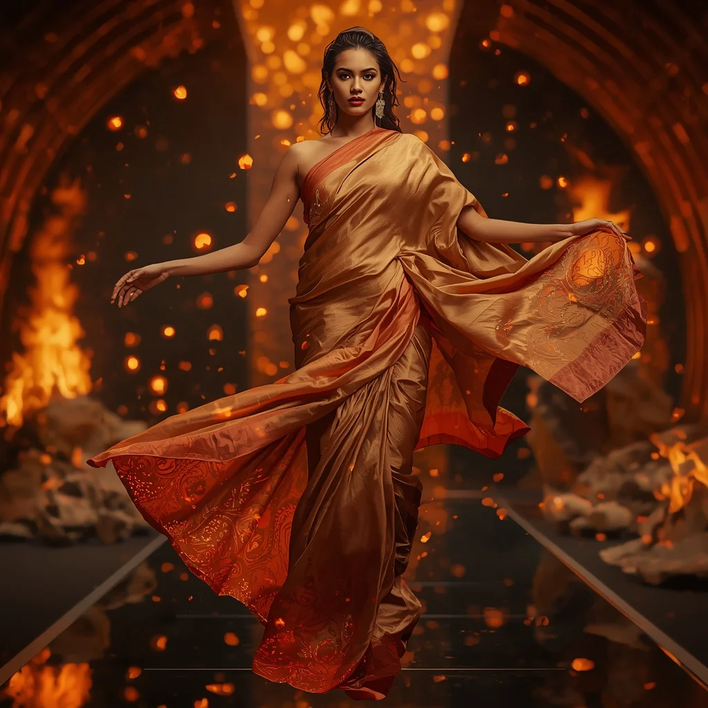 Floating Ember Silk Saree with Gravity Fire Chamber | Instagram Prompt For Traditional Look For Girl