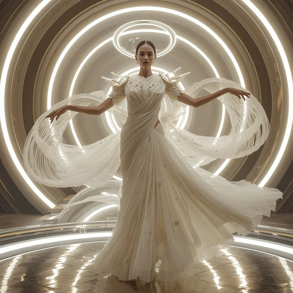 Floating Fabric Halo Saree with Circular Orbit Drapes | Trending Ai Prompt