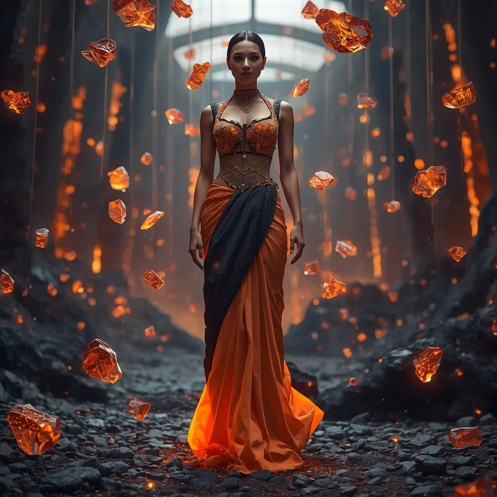 Floating Lava Glass Saree with Molten Suspension Core | Indian Girl Ai Prompt
