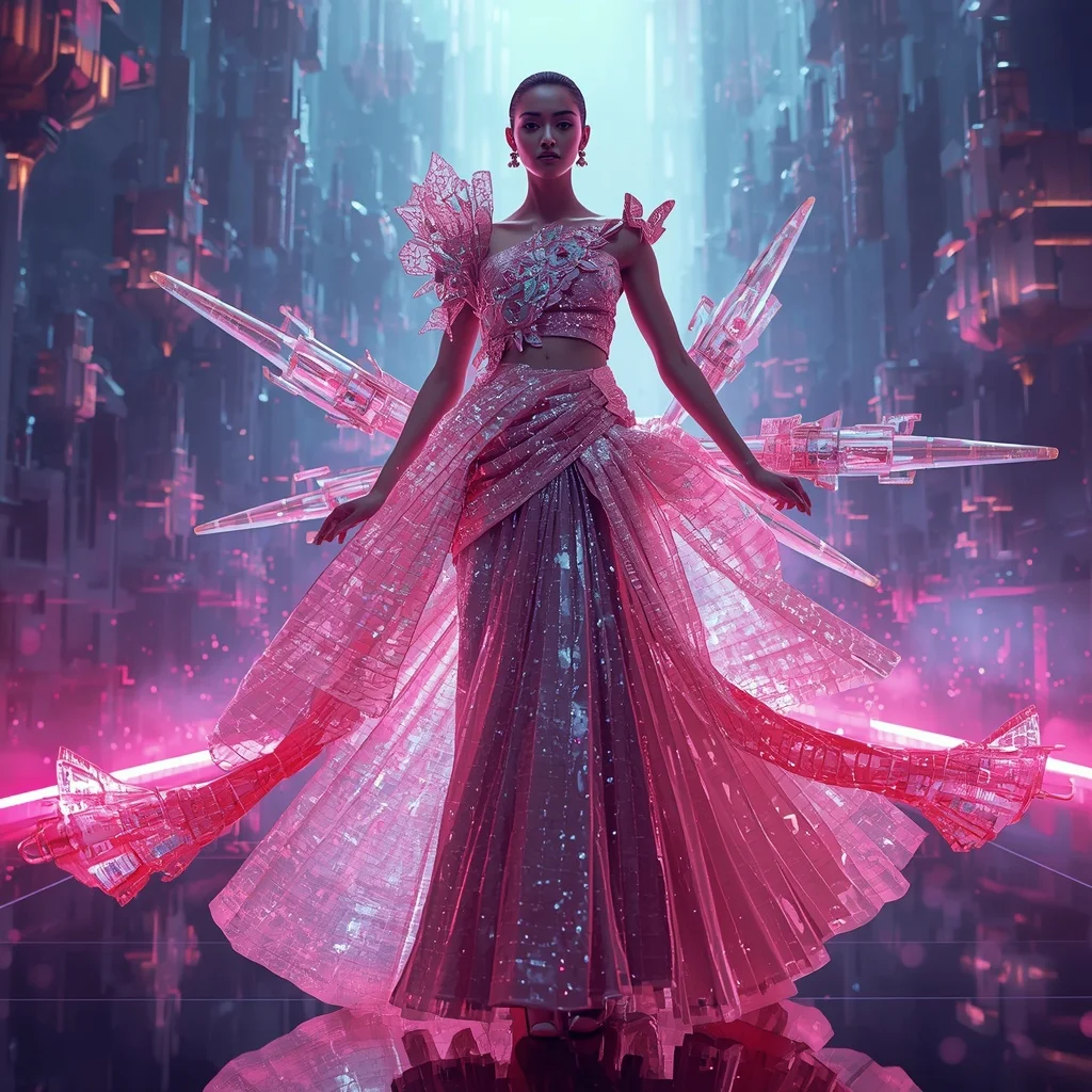Floating Luxury Crystal Arcade Saree with Neon Entertainment Kingdom | Banana Prompts Girls