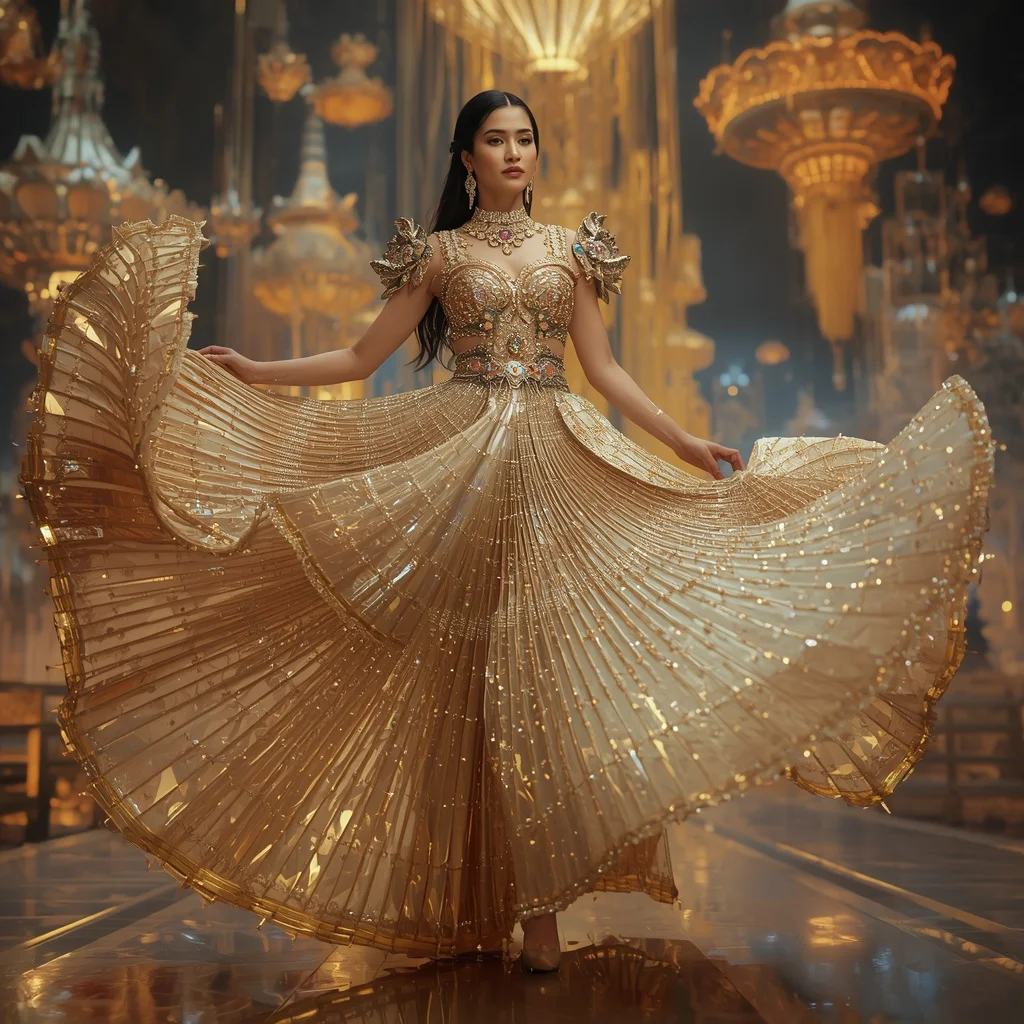Floating Luxury Crystal Carousel Saree with Festival Dream City | Prompt Seen Gemini Girl Instagram