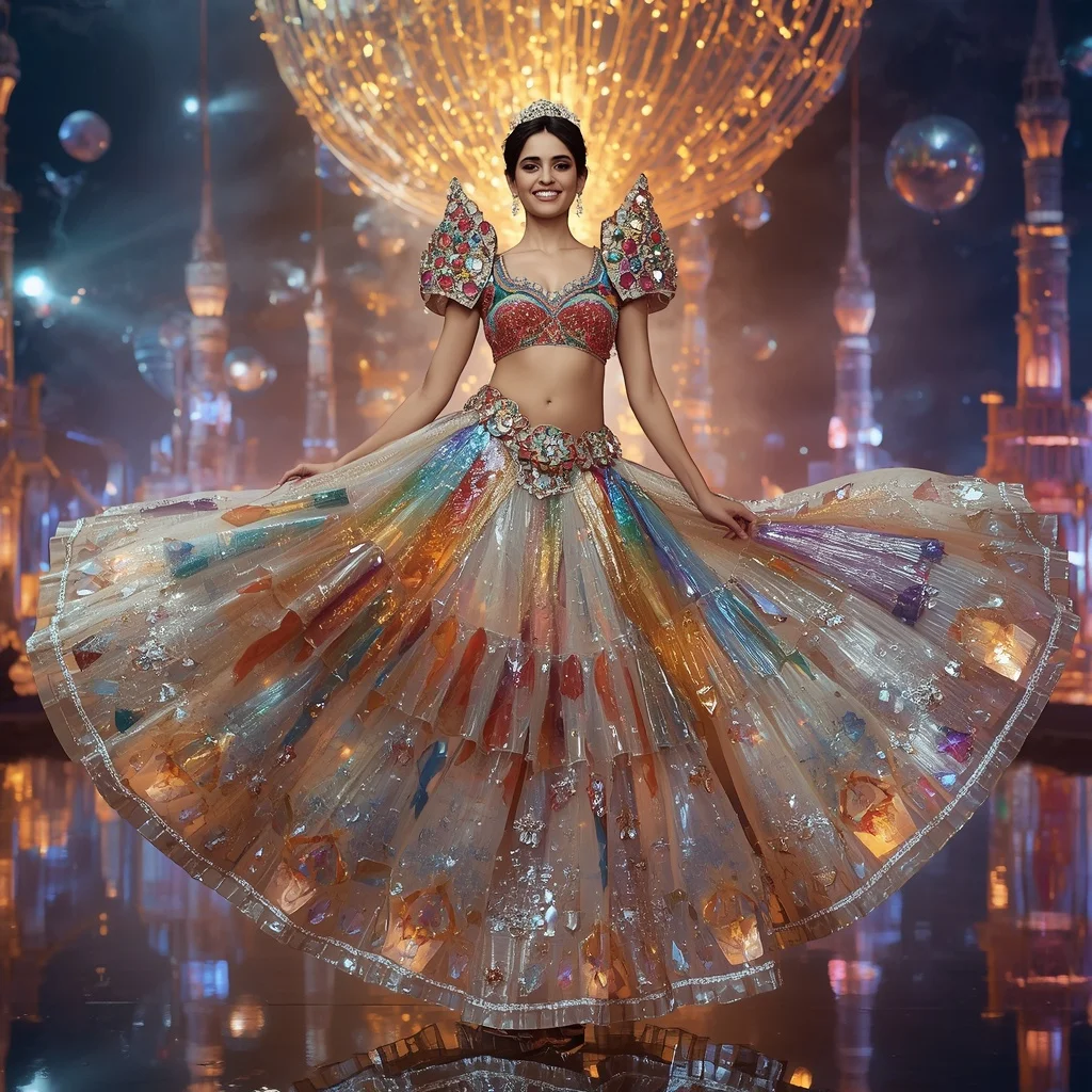 Floating Luxury Crystal Festival Saree with Giant Celebration Sphere City | Prompt Seen Girl Photo Editing ChatGPT