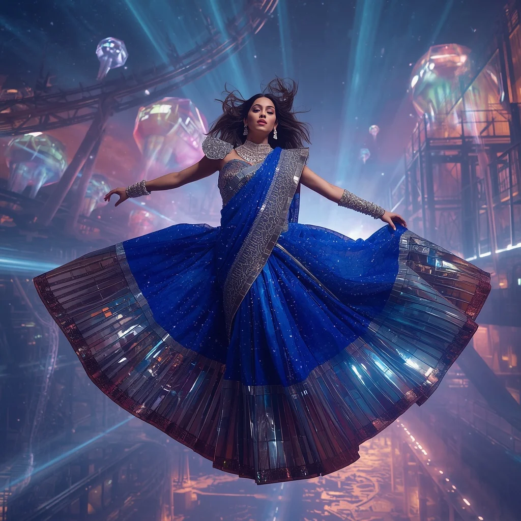 Floating Luxury Observatory Saree with Giant Crystal Rollercoaster Galaxy | Prompt For Gemini AI Girl