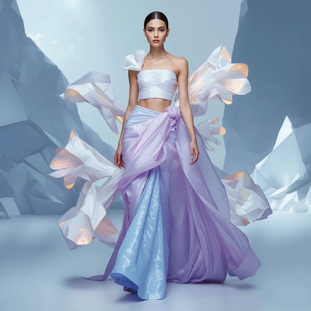Floating Origami Cloud Saree with Soft Architectural Fabric | Prompt Seen Girls AI Photo Editing