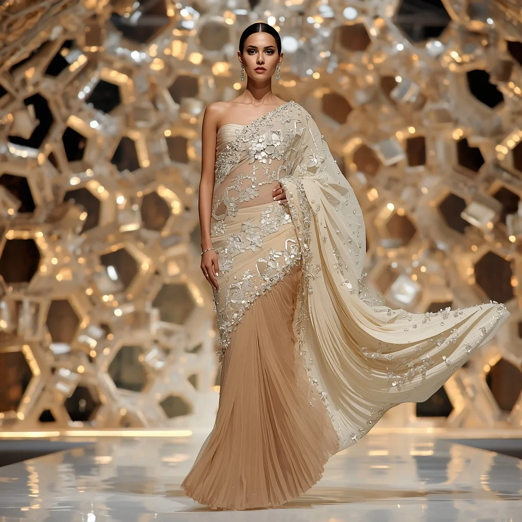 Floating Pearl Hive Saree with Hexa Cloud Architecture | Viral Prompt