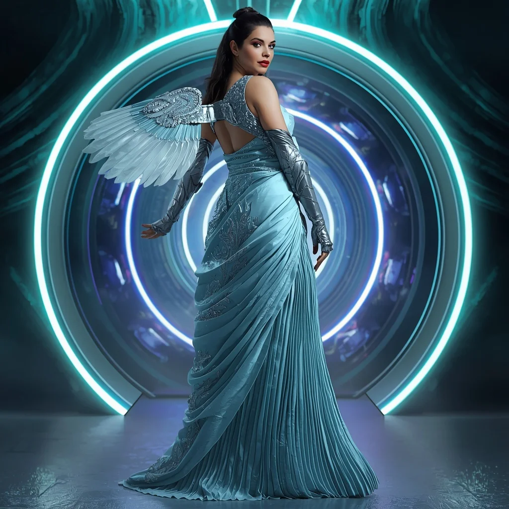 Frozen Crystal Aurora Apex Quantum Armor Saree with Floating Ring Storm Matrix Nexus Collapse Core System Engine | Prompt Seen Girl Photo Editing Trending Instagram