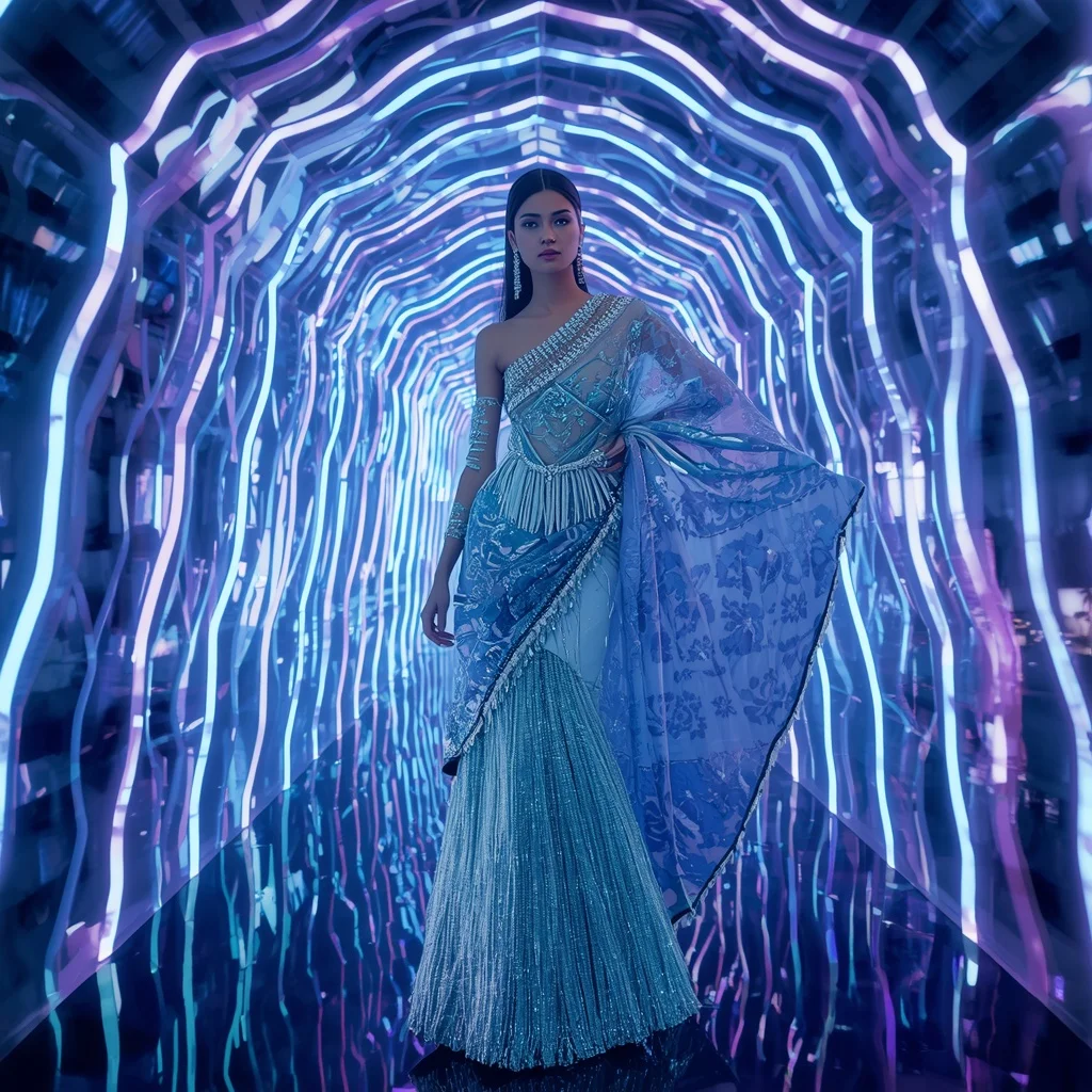Frozen Diamond Galaxy Saree with Neon Wave Infinity Palace | Prompt For Gemini AI Girl Style Trending Indian