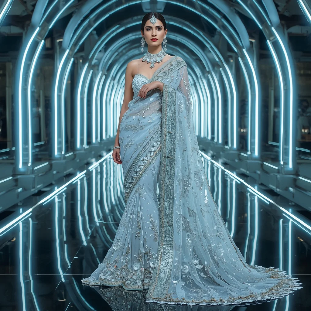 Frozen Diamond Nova Saree with Infinity Ice Orbit Palace | Google Prompt