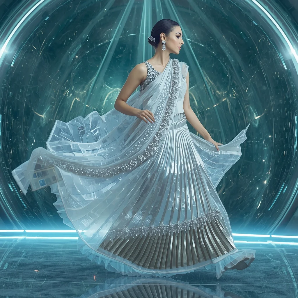 Frozen Diamond Symphony Saree with Crystal Beam Reflection Infinity Galaxy Dome | Indian Girl Ai Prompt