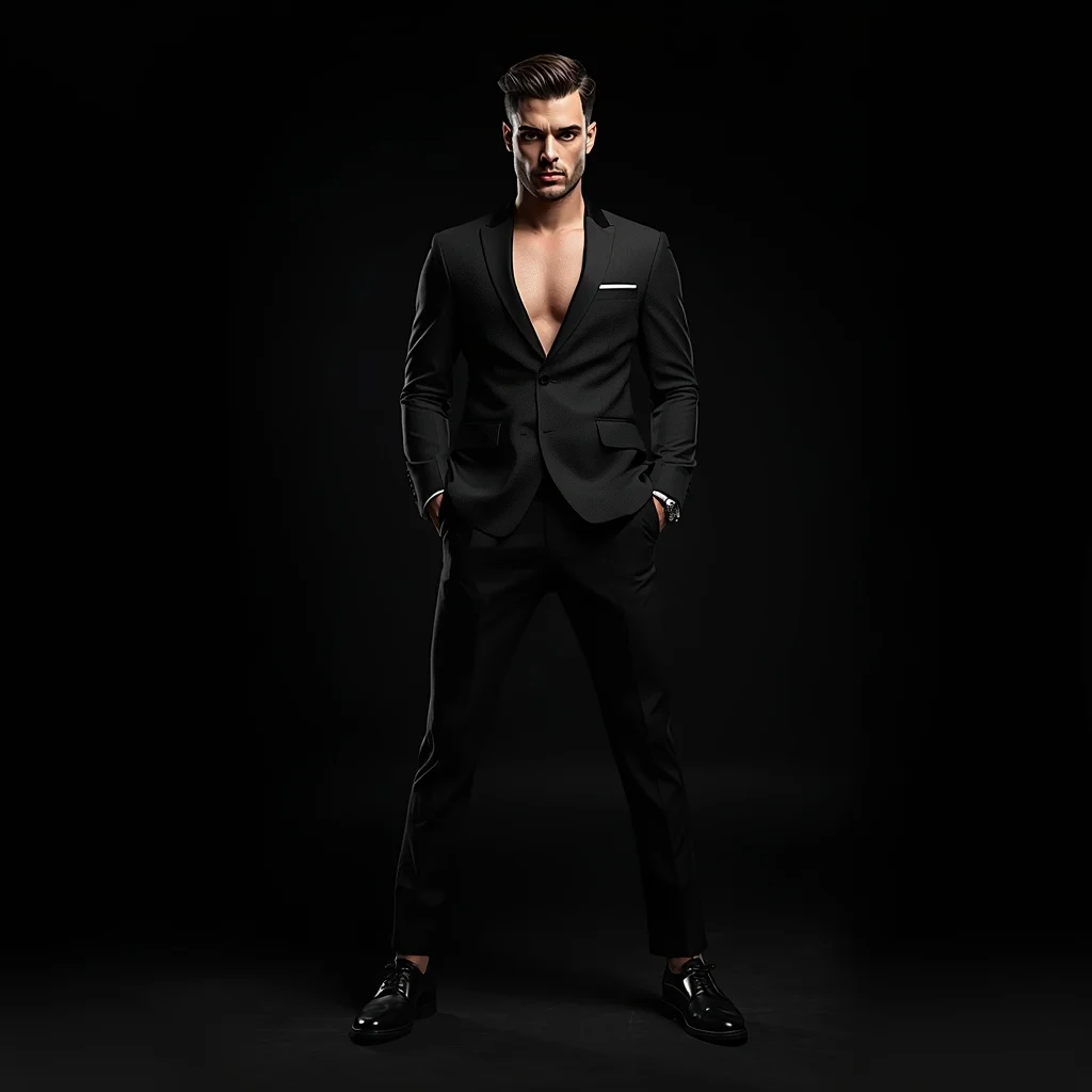 Full Body Clean Black Studio Rim Shadow Pose with Dramatic Masculine Depth | Instagram Carousel Ai Prompt