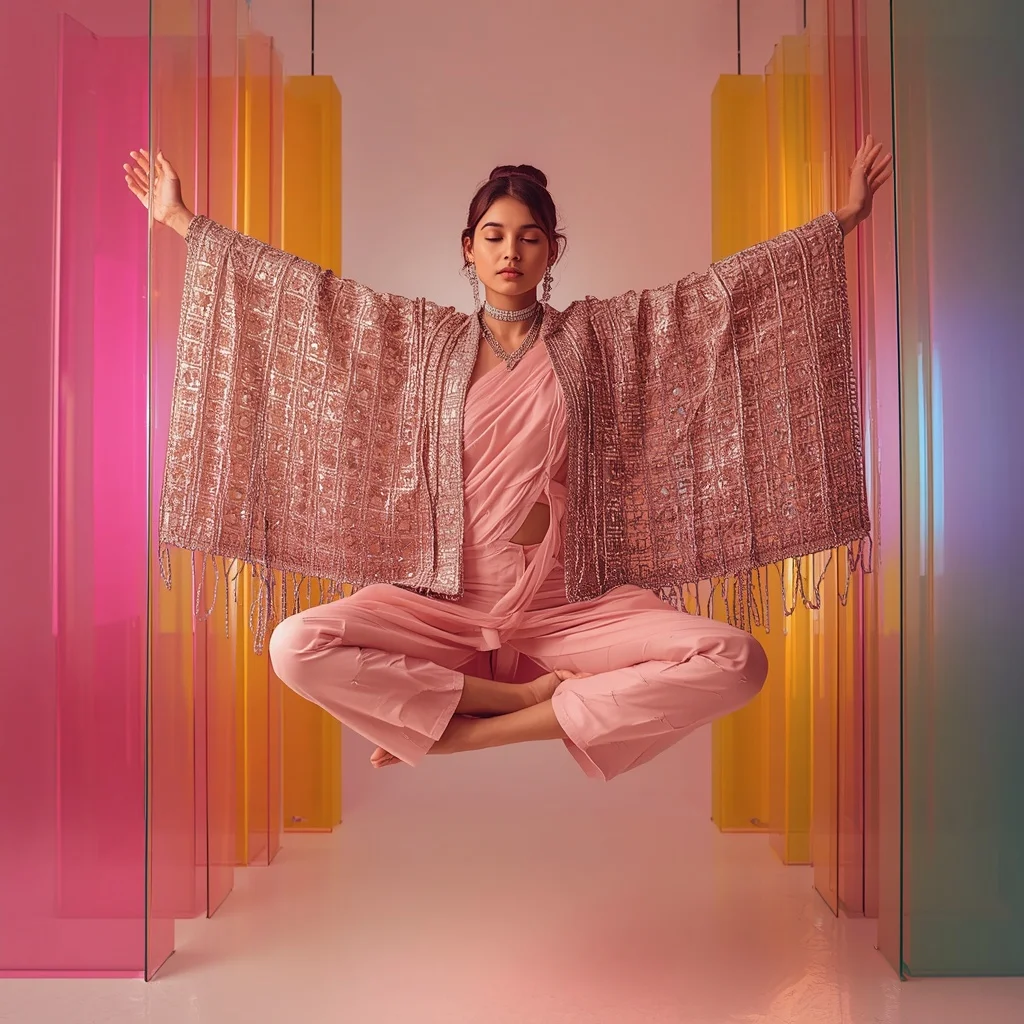 Full Body Dense Diamond Mesh Pastel Pink Saree Floating Pose | Trending Prompt Girls ChatGPT