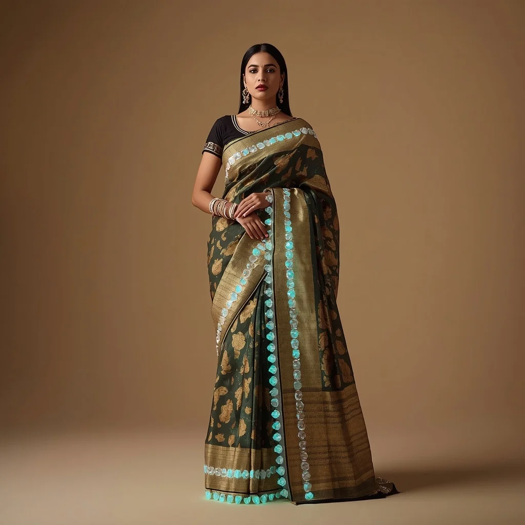 Full Body Elegant Saree Pose with Bioluminescent Accents | Attitude Girl Prompt