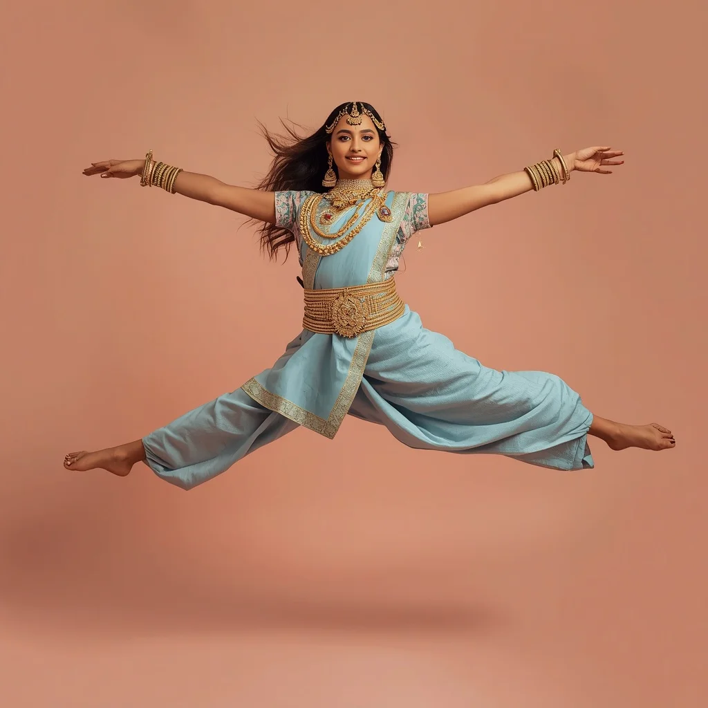 Full Body Heavy Kundan Harness Pastel Blue Saree Split Leap | Prompt For Gemini AI Girl Style Trending Indian