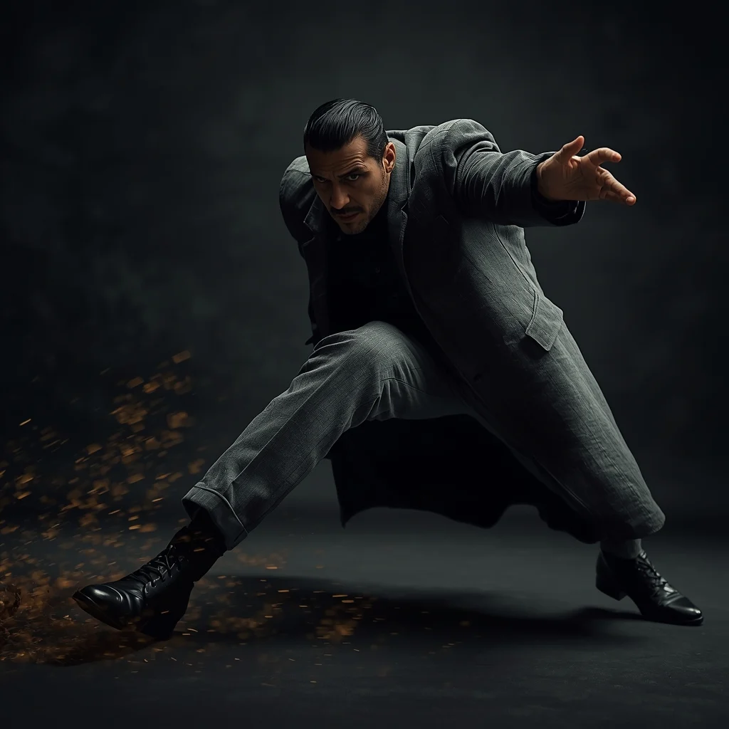 Full Body Heel Grind Turn Pose with Aggressive Direction Shift | Modern Design Ai Prompt