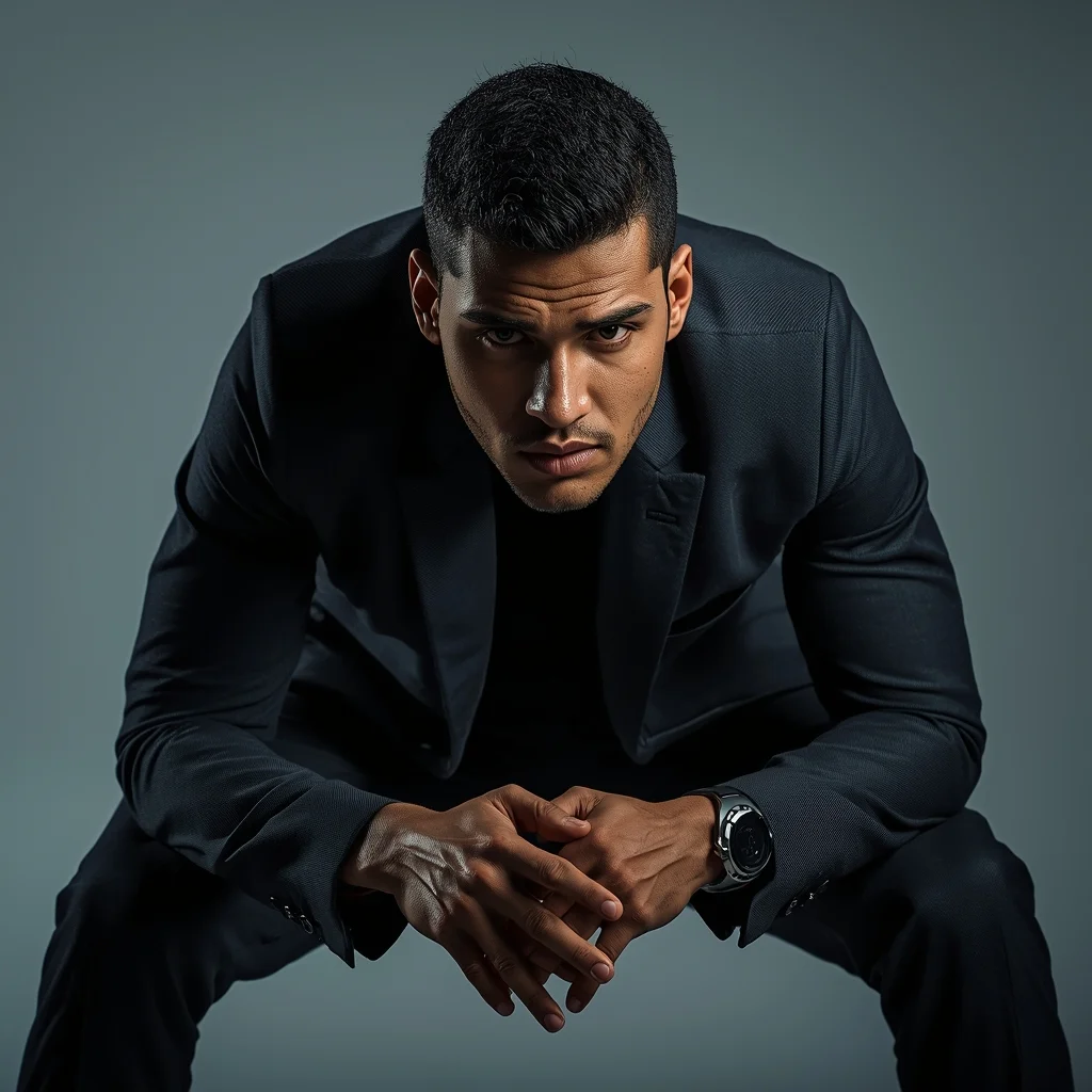 Full Body Lean Forward Hands Knee Pose with Intense Masculine Focus | Lighting Ai Prompt