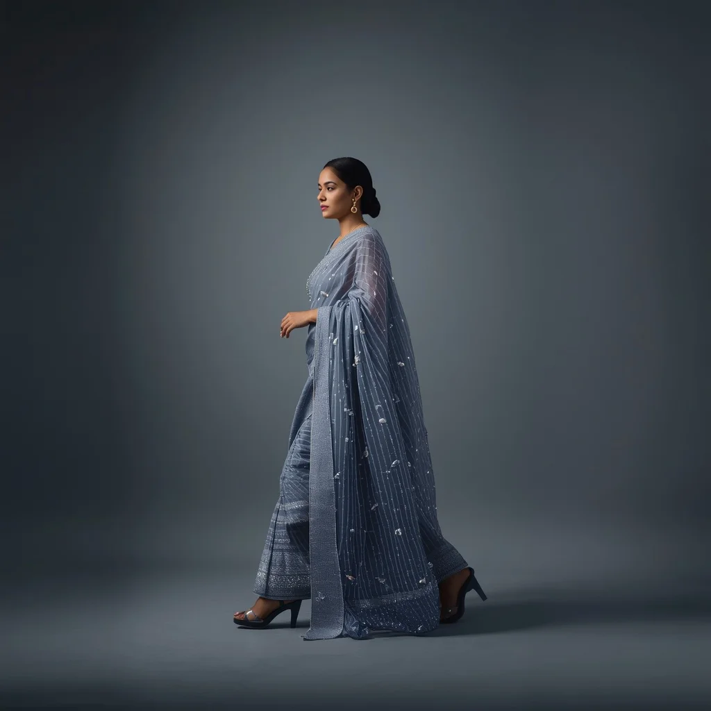 Full Body Minimalist Saree Walk with Bioluminescent Aura | Gym Influencer Ai Prompt