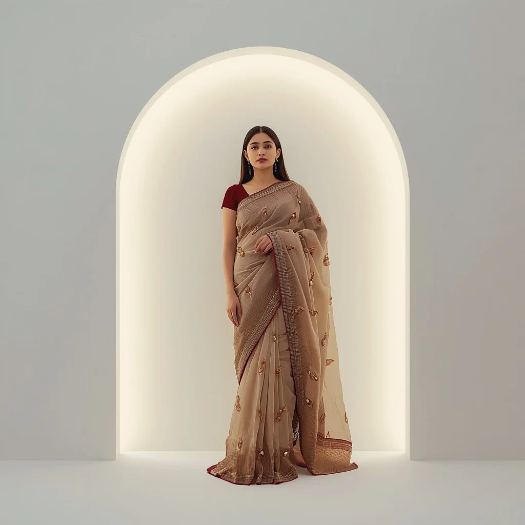 Full Body Modern Saree Lean on Glowing Archway | Ai Prompt For Reels