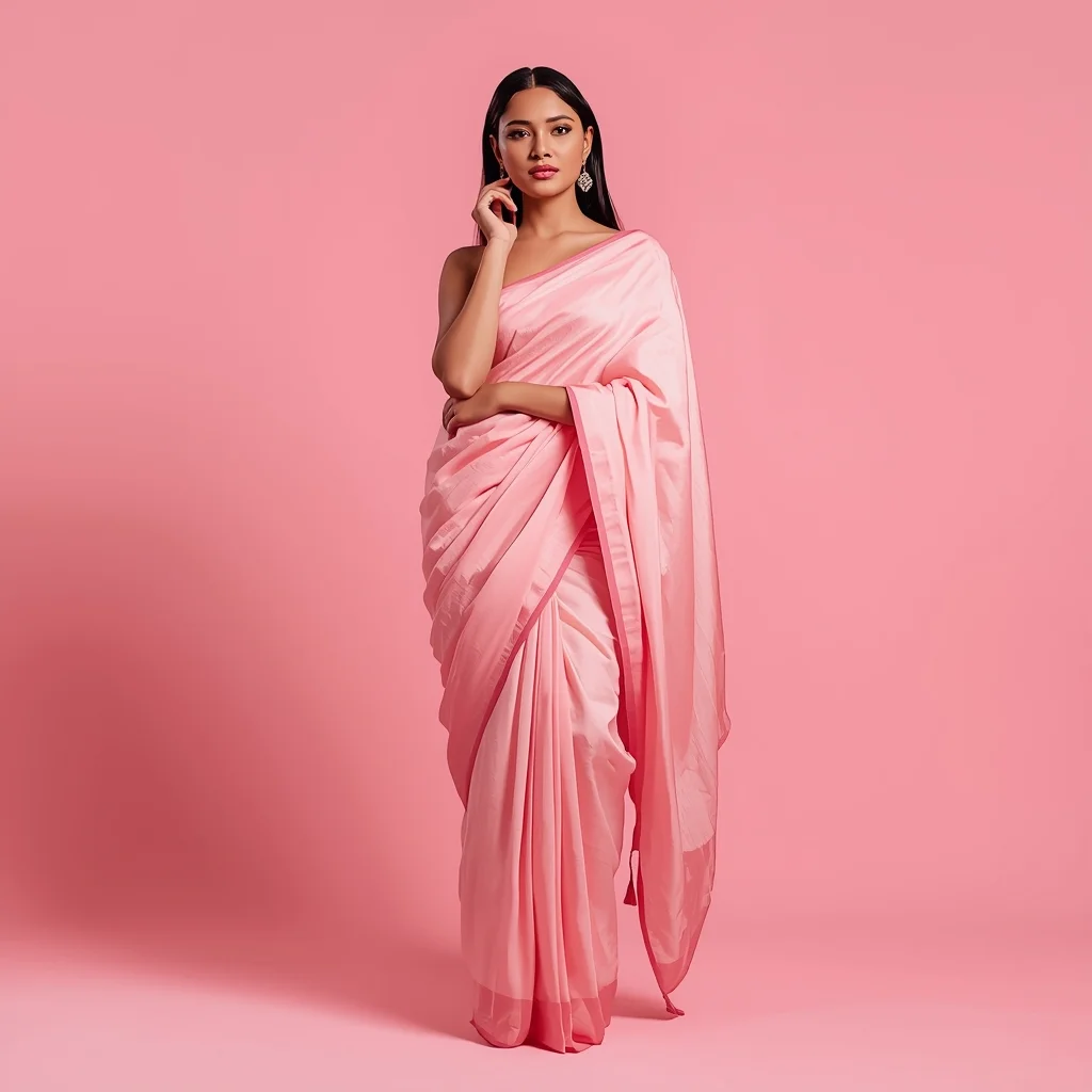 Full Body Pastel Rose Studio Dhoti Pant Fusion Saree Pose with Feminine Influencer Style | Ai Photo Editing Prompt