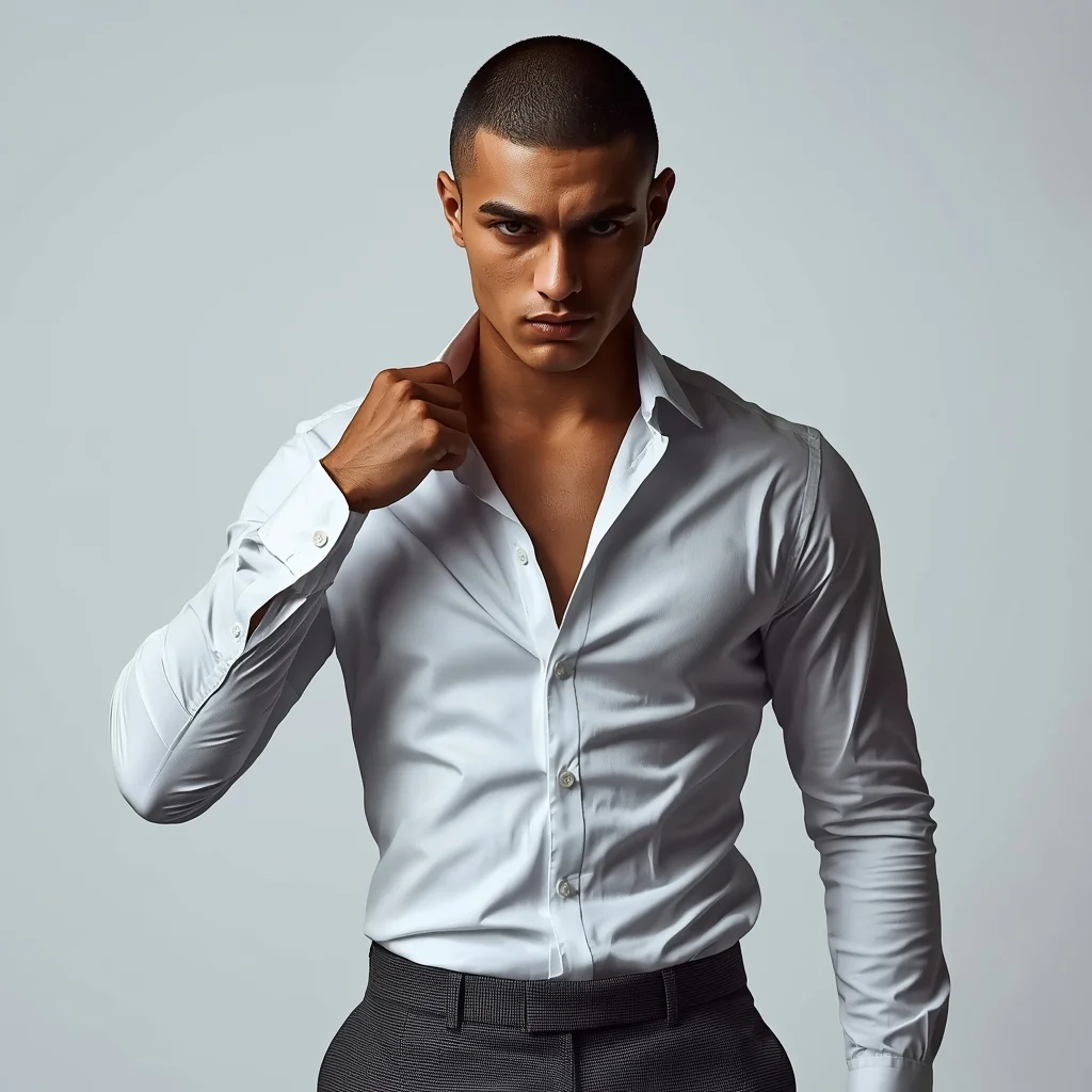 Full Body Shirt Collar Pull Pose with Intense Masculine Expression | Gemini Ai Prompt