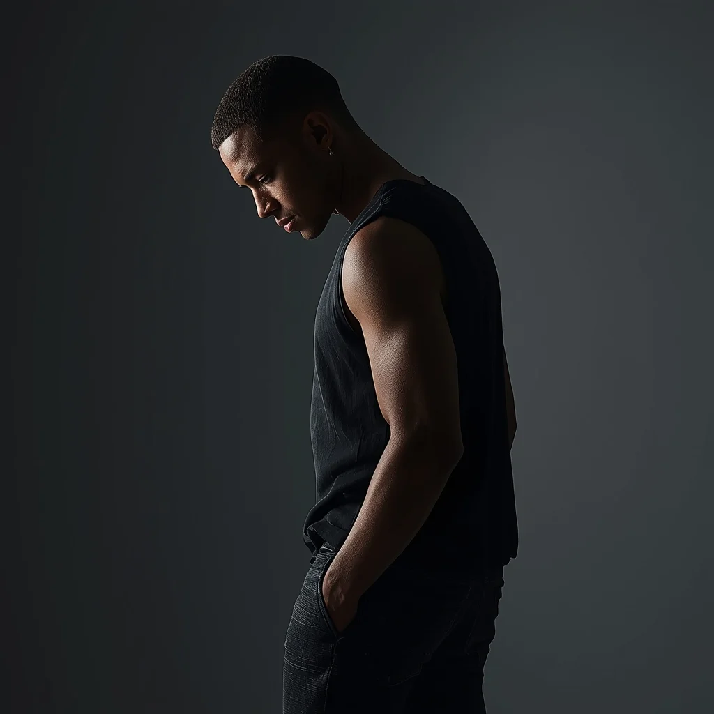 Full Body Shoulder Look Down Pose with Introspective Masculine Mood | Korean Ai Prompt