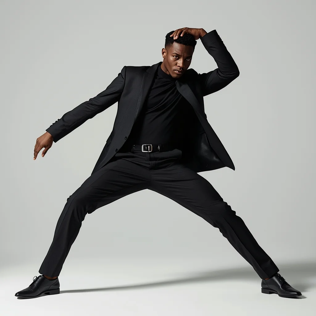 Full Body Side Step Freeze Pose with Sharp Masculine Structure | Ai Image Prompt