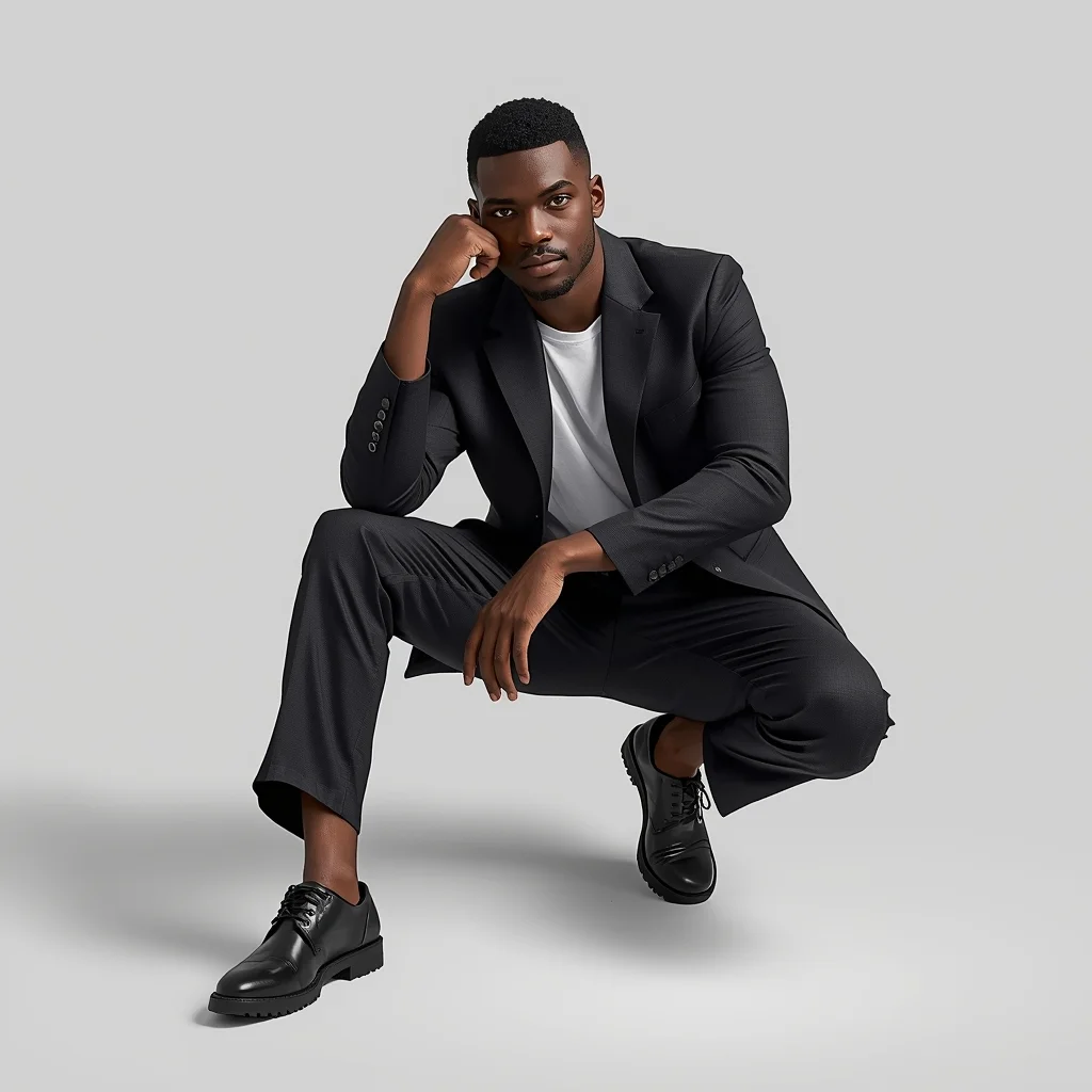 Full Body Sitting One Knee Up Pose with Strong Masculine Authority | New Design Ai Prompt