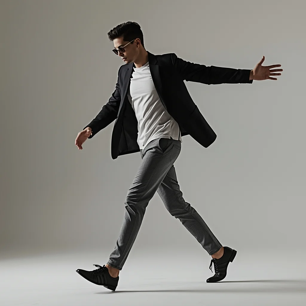 Full Body Slow Walk Hands Swing Wide Pose with Dynamic Masculine Energy | Ideogram Ai Prompt