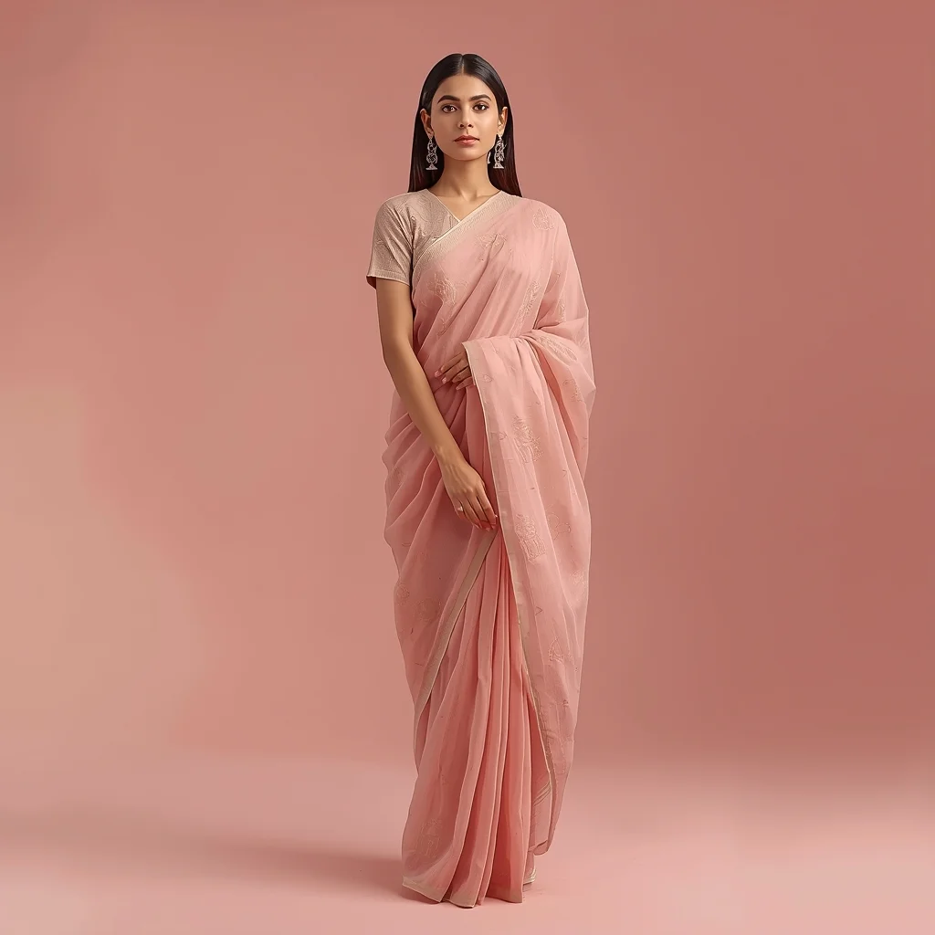 Full Body Soft Blush Studio Pose with Chiffon Saree Glow | Anime Ai Prompt