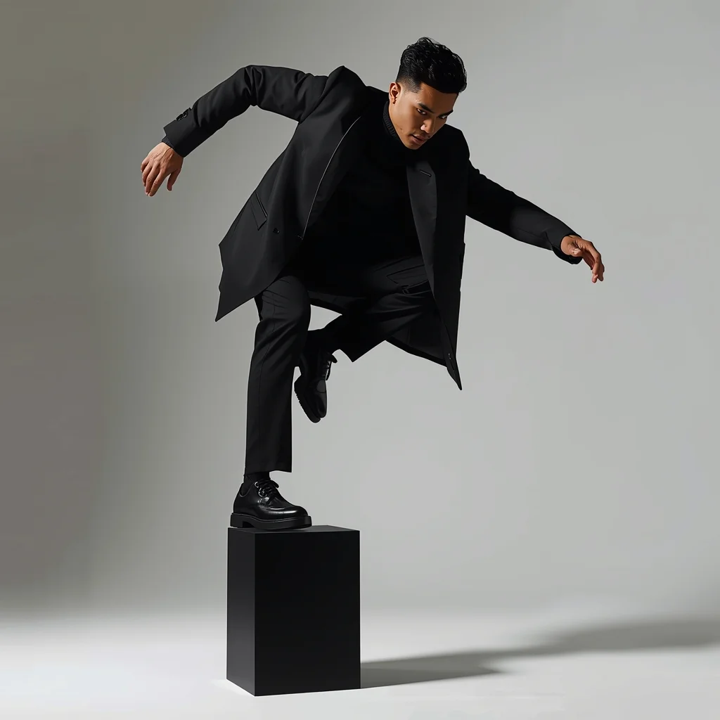 Full Body Step Over Invisible Object Pose with Dynamic Masculine Movement | Romantic Ai Prompt