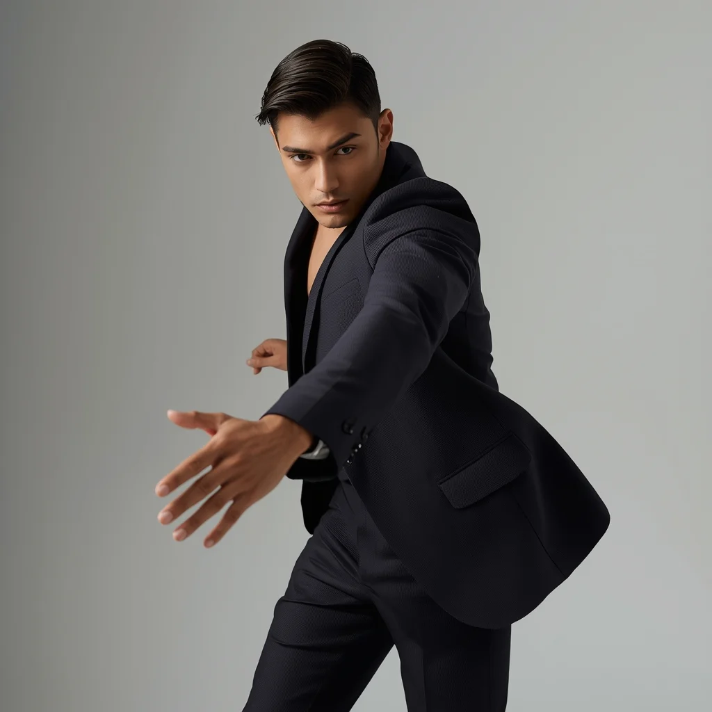 Full Body Studio Smooth Forward Motion Pose with Cinematic Masculine Flow | Attitude Ai Prompt
