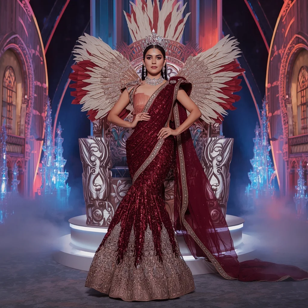 Garnet Solar Opal Saree with Prism Ribbon Sovereign Aurora Throne | New Design Ai Prompt
