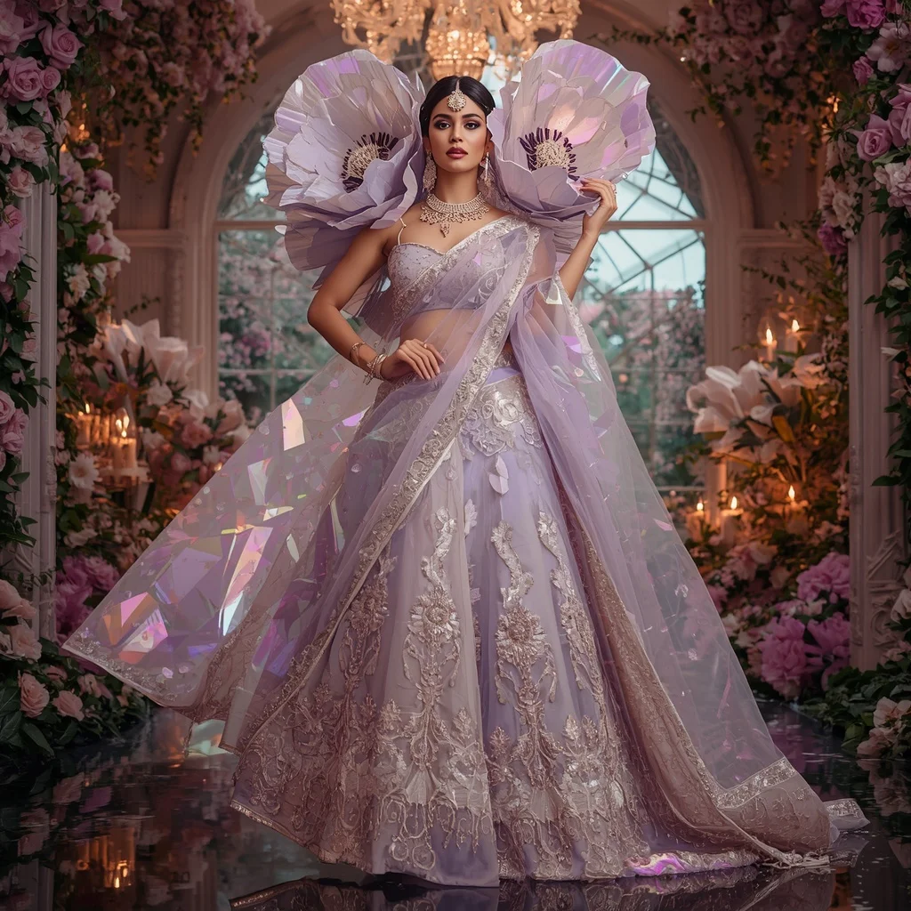 Giant Crystal Anemone Bloom Saree with Royal Floral Sanctuary | Ai Selfie Prompt