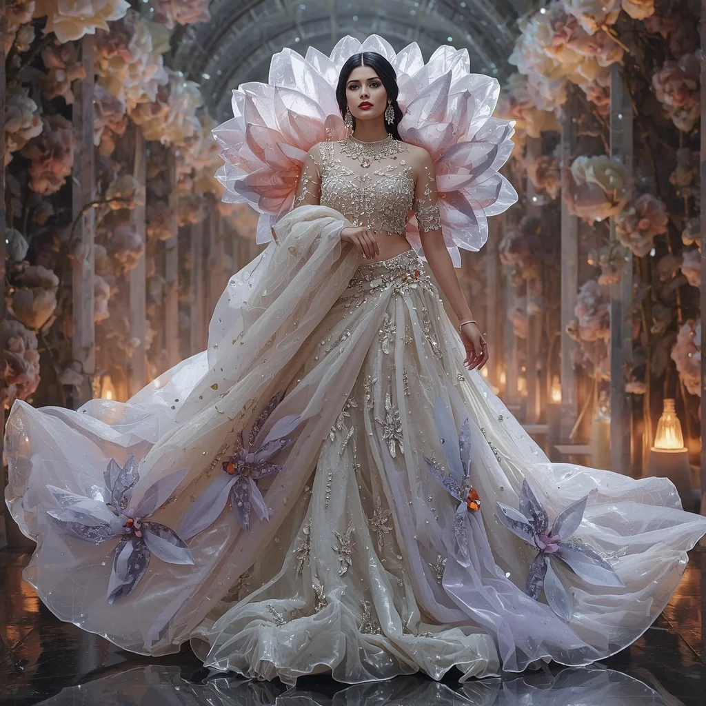 Giant Crystal Moonflower Palace Saree with Celestial Bloom Empire | Gemini Prompt