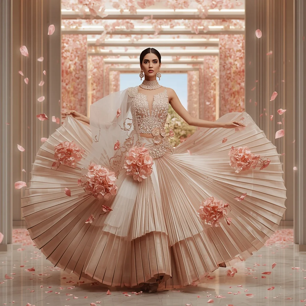 Giant Crystal Sakura Saree with Luxury Blossom Sky Hall | South Indian Prompt For Gemini Girl Instagram