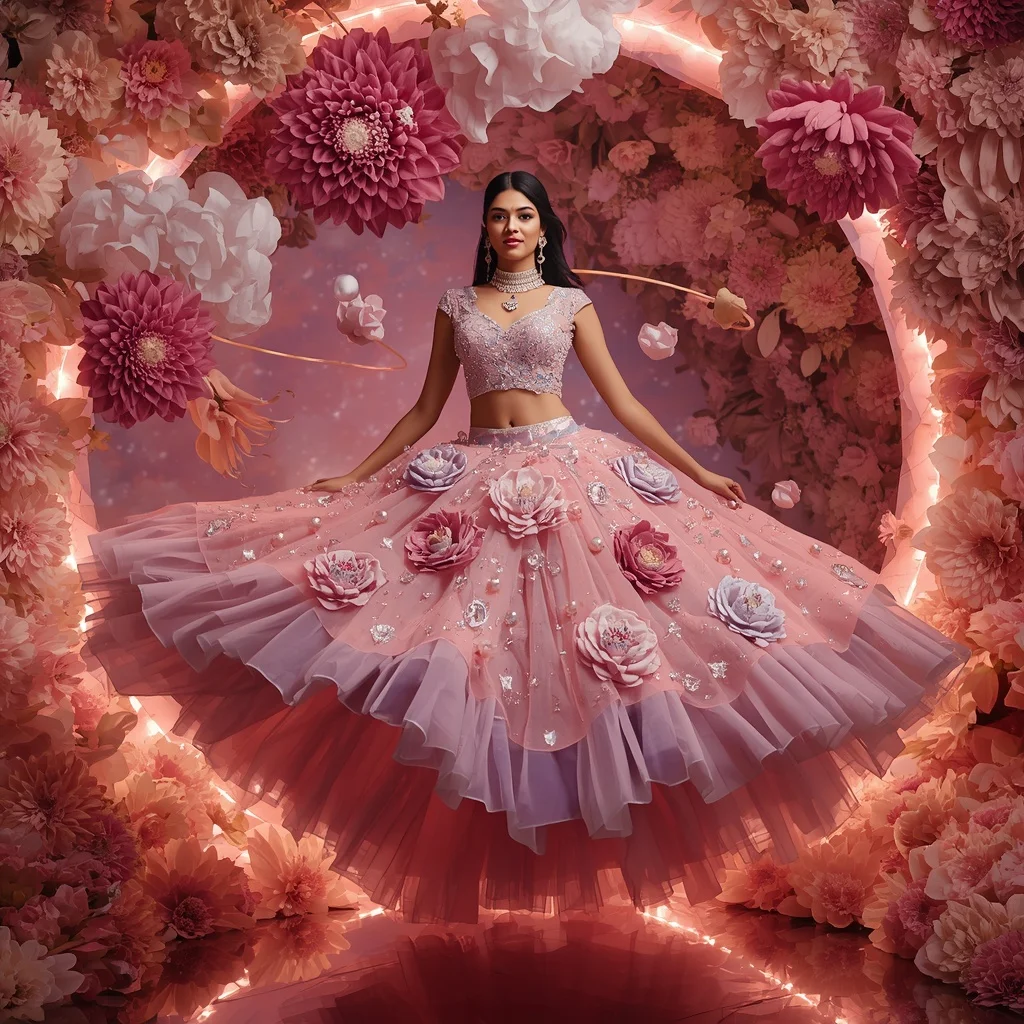 Giant Floating Dahlia Nebula Saree with Floral Galaxy Kingdom | 4k Ai Prompt