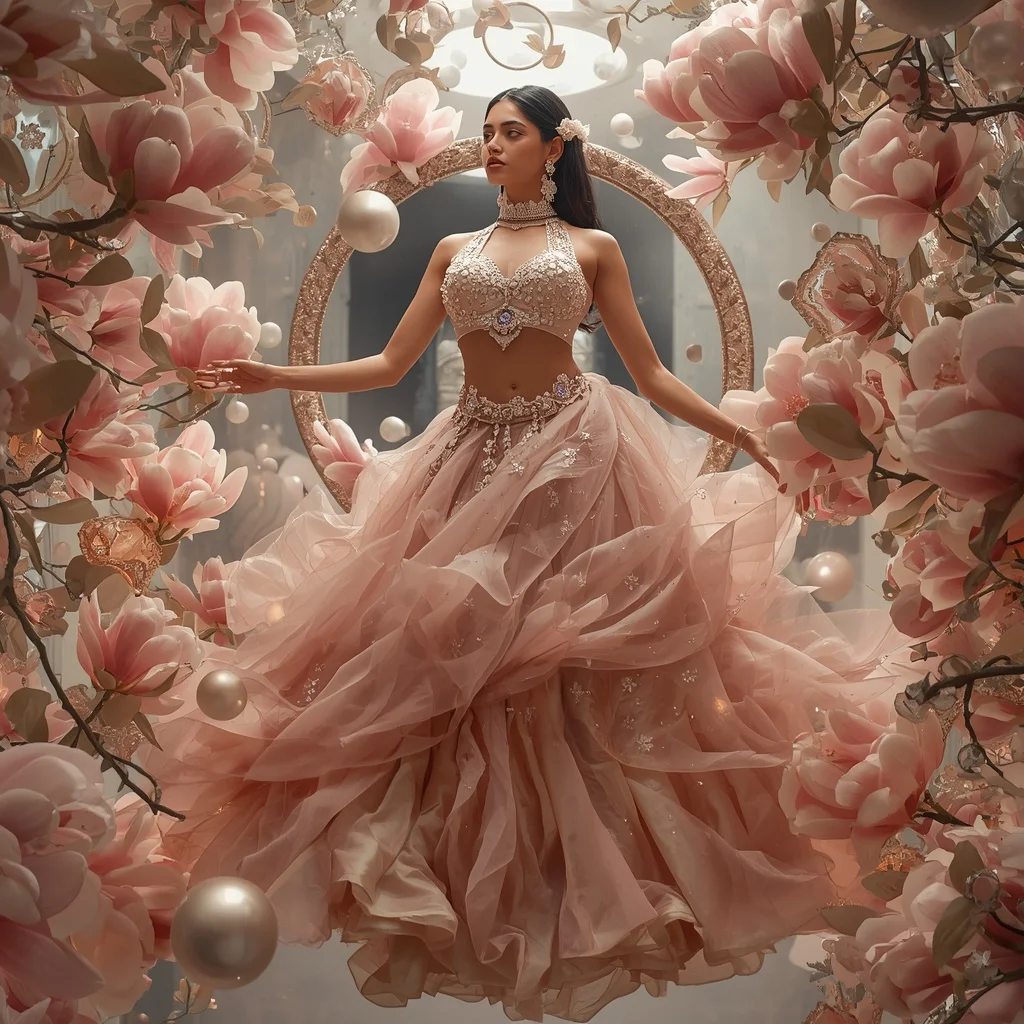 Giant Floating Magnolia Universe Saree with Floral Galaxy Citadel | New Instagram Trend Prompt For Girl Aesthetic