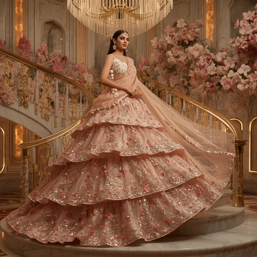Giant Floral Staircase Saree with Luxury Blossom Palace | Trending Prompts For Instagram For Girl