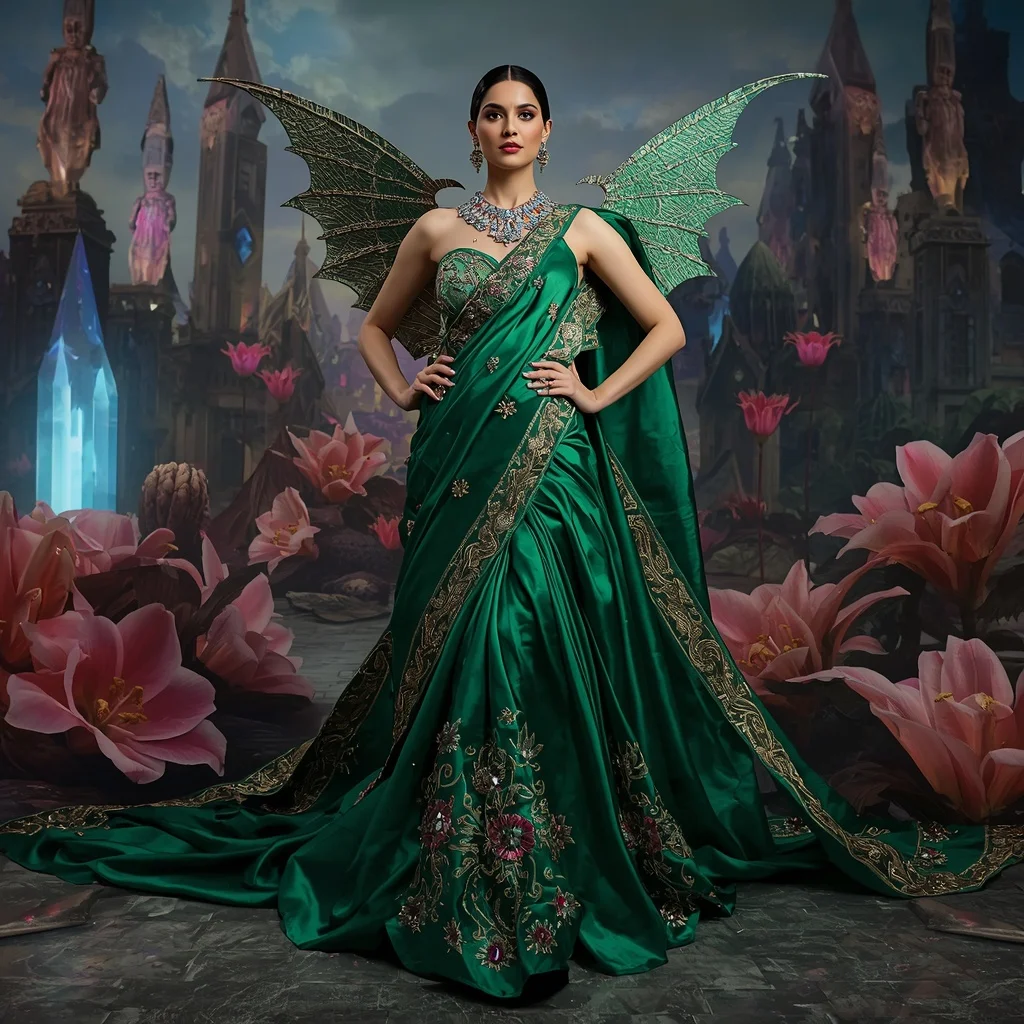 Giant Luxury Crystal Dragon Lily Saree with Mythical Bloom Empire | New Ai Prompt Girl Download