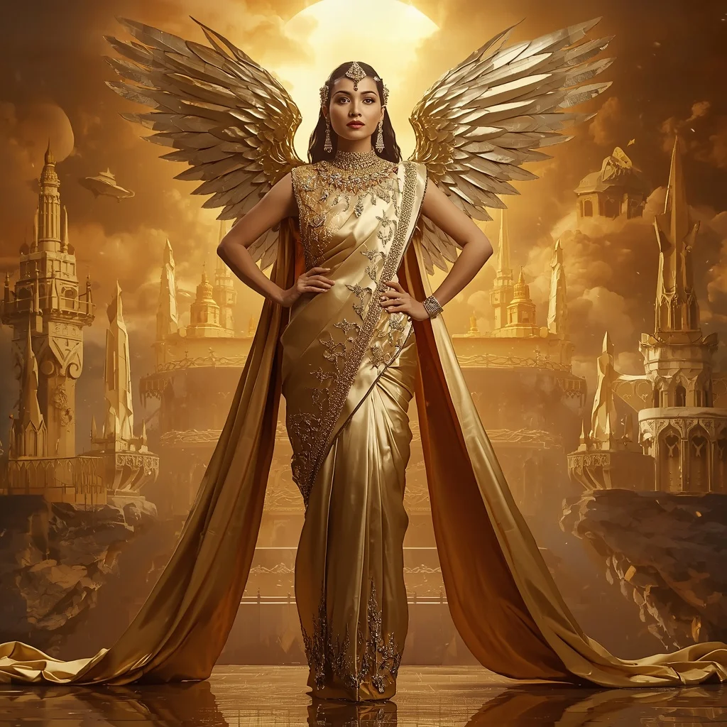 Giant Luxury Crystal Falcon Queen Saree with Golden Sky Throne Empire | Prompt Chatgpt