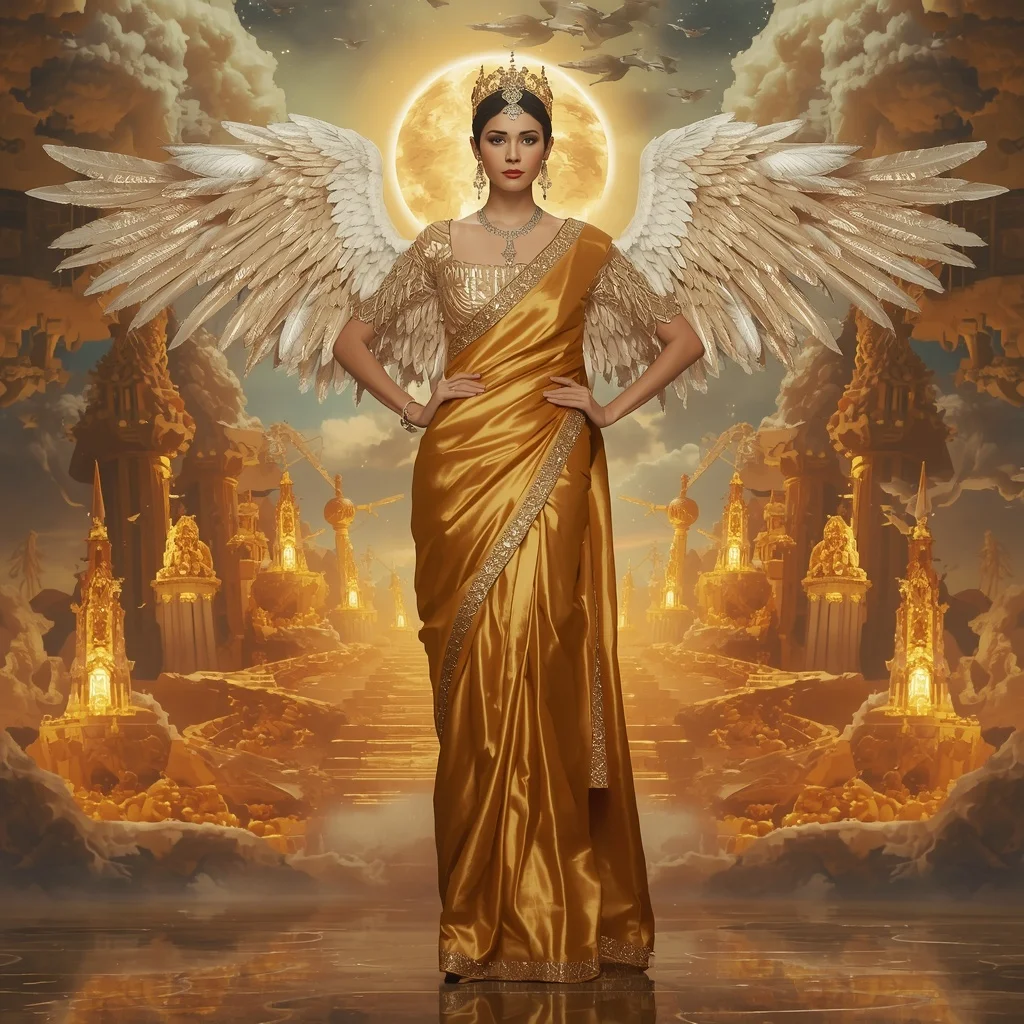 Giant Luxury Crystal Falcon Queen Saree with Golden Sky Throne Empire | New Design Ai Prompt