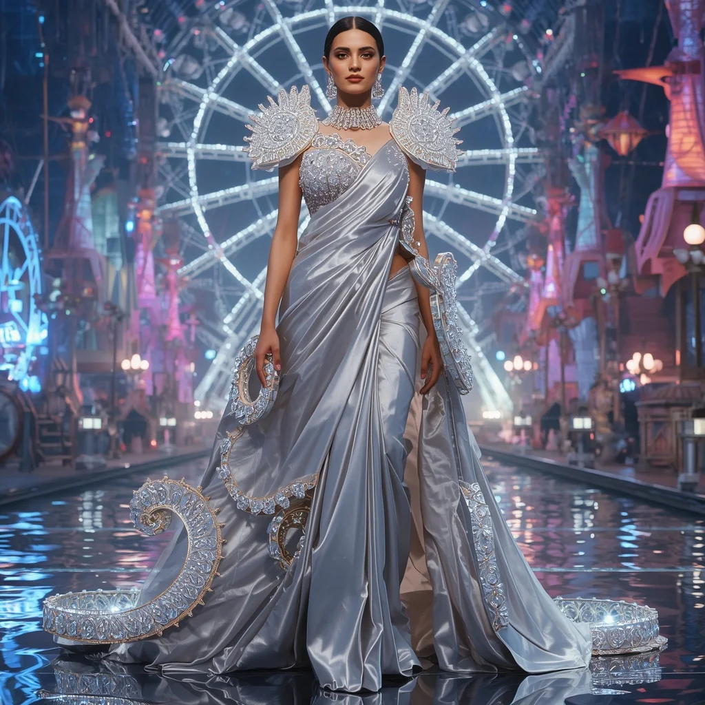Giant Luxury Crystal Ferris Wheel Saree with Floating Carnival Palace | Prompt For Gemini AI Girl Style Trending Instagram