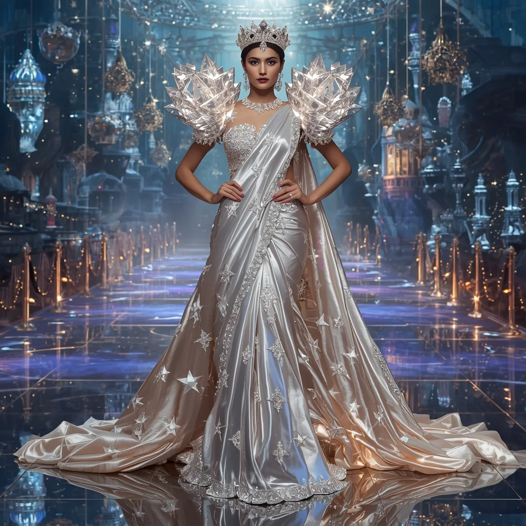 Giant Luxury Crystal Floating Star Palace Saree with Celestial Diamond Kingdom | Style Ai Prompt