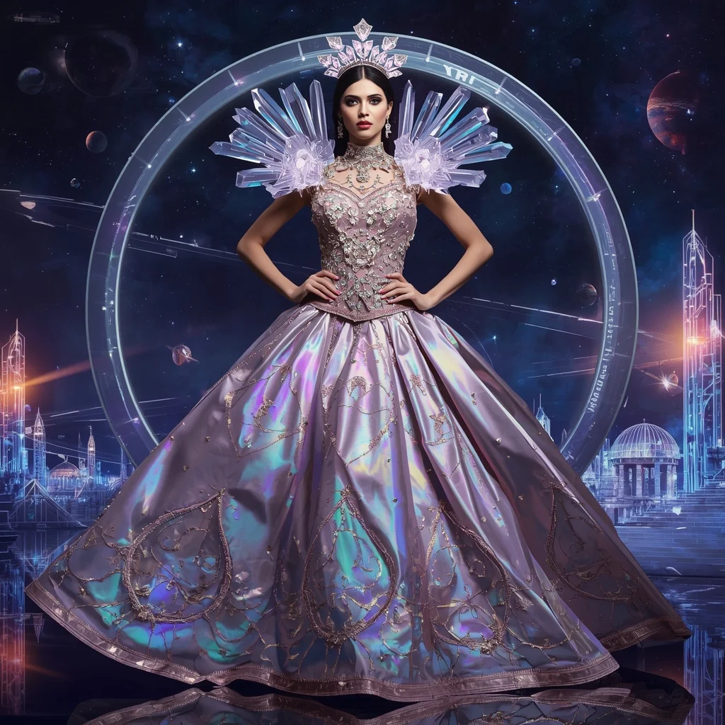 Giant Luxury Crystal Gravity Ring Saree with Cosmic Orbit Capital | Gemini Photo Prompt