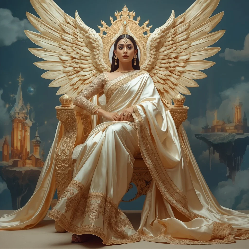 Giant Luxury Crystal Griffin Throne Saree with Celestial Sky Empire | Gemini Ai Photo