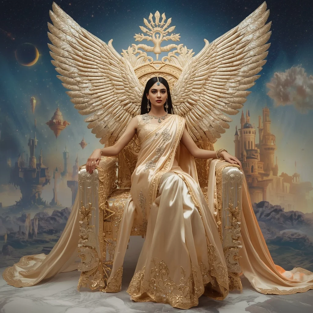 Giant Luxury Crystal Griffin Throne Saree with Celestial Sky Empire | Ai Prompt Generator Free