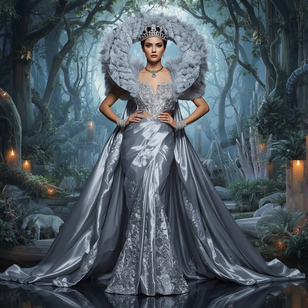 Giant Luxury Crystal Moon Lioness Saree with Silver Royal Jungle Kingdom | 4k Ai Prompt