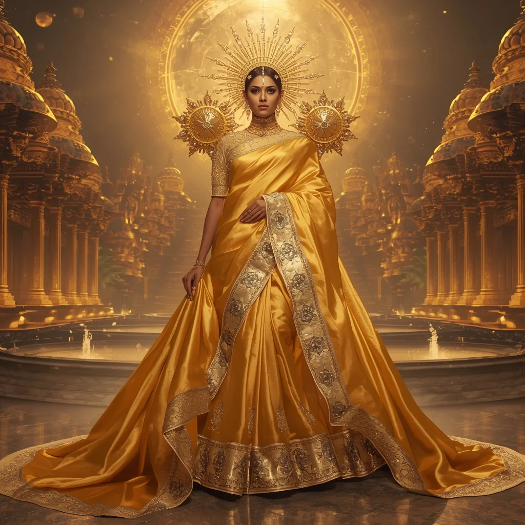 Giant Luxury Crystal Solar Crown Temple Saree with Golden Dynasty Realm | Banana Prompts Girls